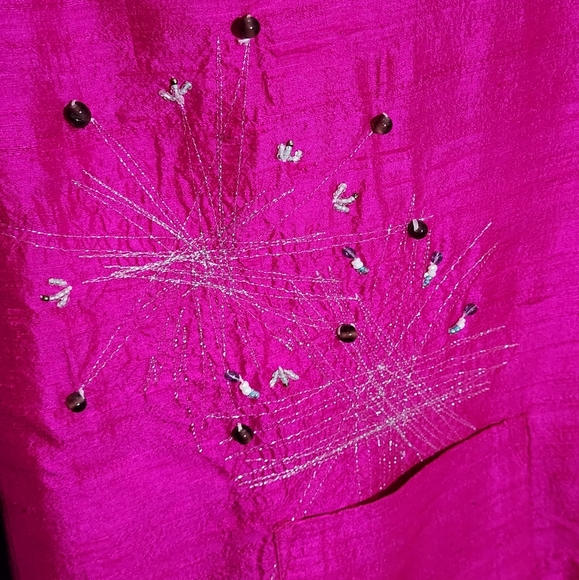 Michael Simon Pink Silk Jacket Embroidered Beaded Vintage 90s Size 0X - Picture 10 of 13